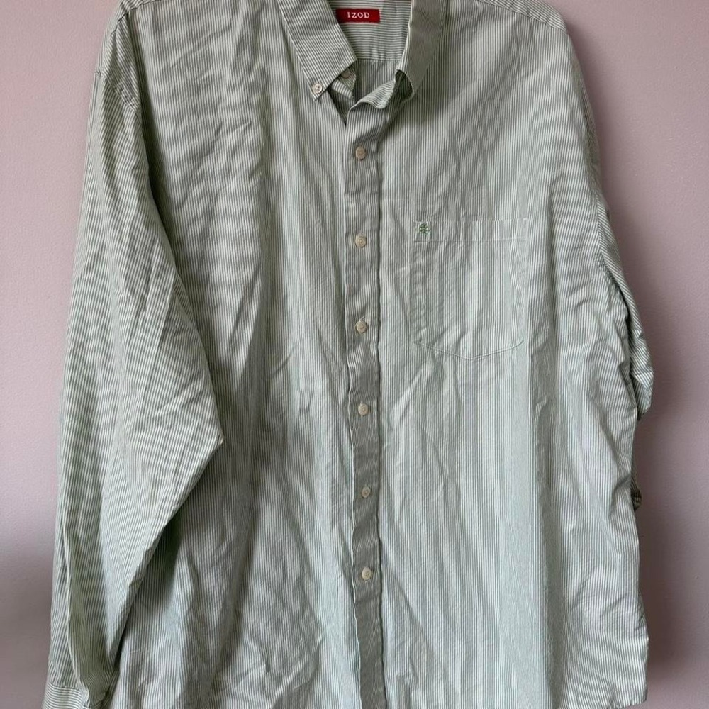 Izod green striped button up shirt